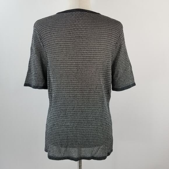 Emanuel Ungaro Black Silver Sheer Metallic   Stretchy Short Sleeve Top Large - Picture 3 of 4